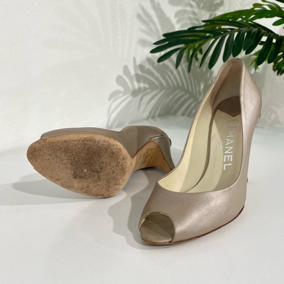 SOLD Authentic Chanel Taupe Peep Toe Heels size 38 - Picture 7 of 9
